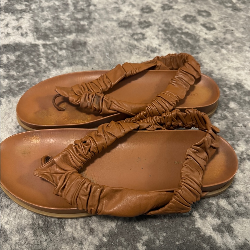 Lafayette 148 New York Brown Sandals with Gathered Leather Detail